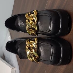 L'Intervalle Size 38 Riga Black Leather Platform Heeled Loafers